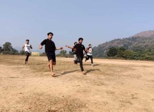 APG sprinters Lohit Sarkar, Kunal Ghimire & Diganta Debnath almost arriving at the finishing point to capture their prizes.